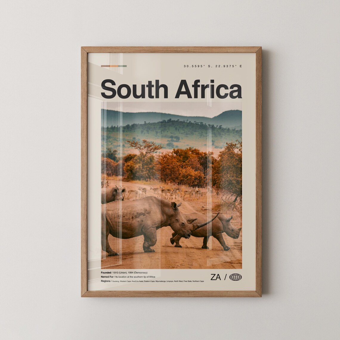 South Africa Rhino Safari Wildlife Travel Photography Poster