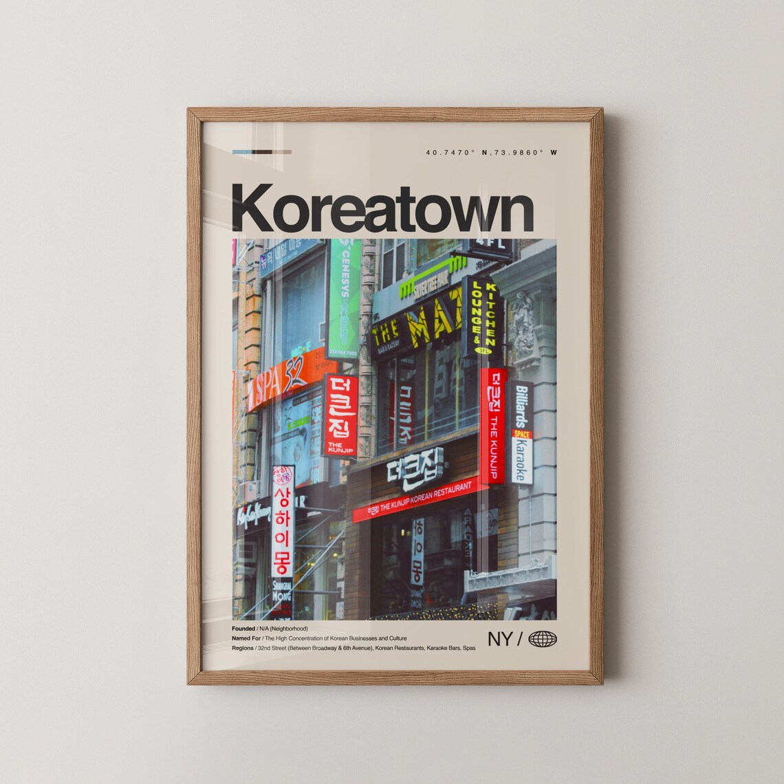 Koreatown New York City Neon Signs Lively Street Travel Poster