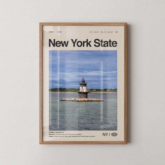 Calm New York State Lighthouse Offshore Blue Water Travel Poster
