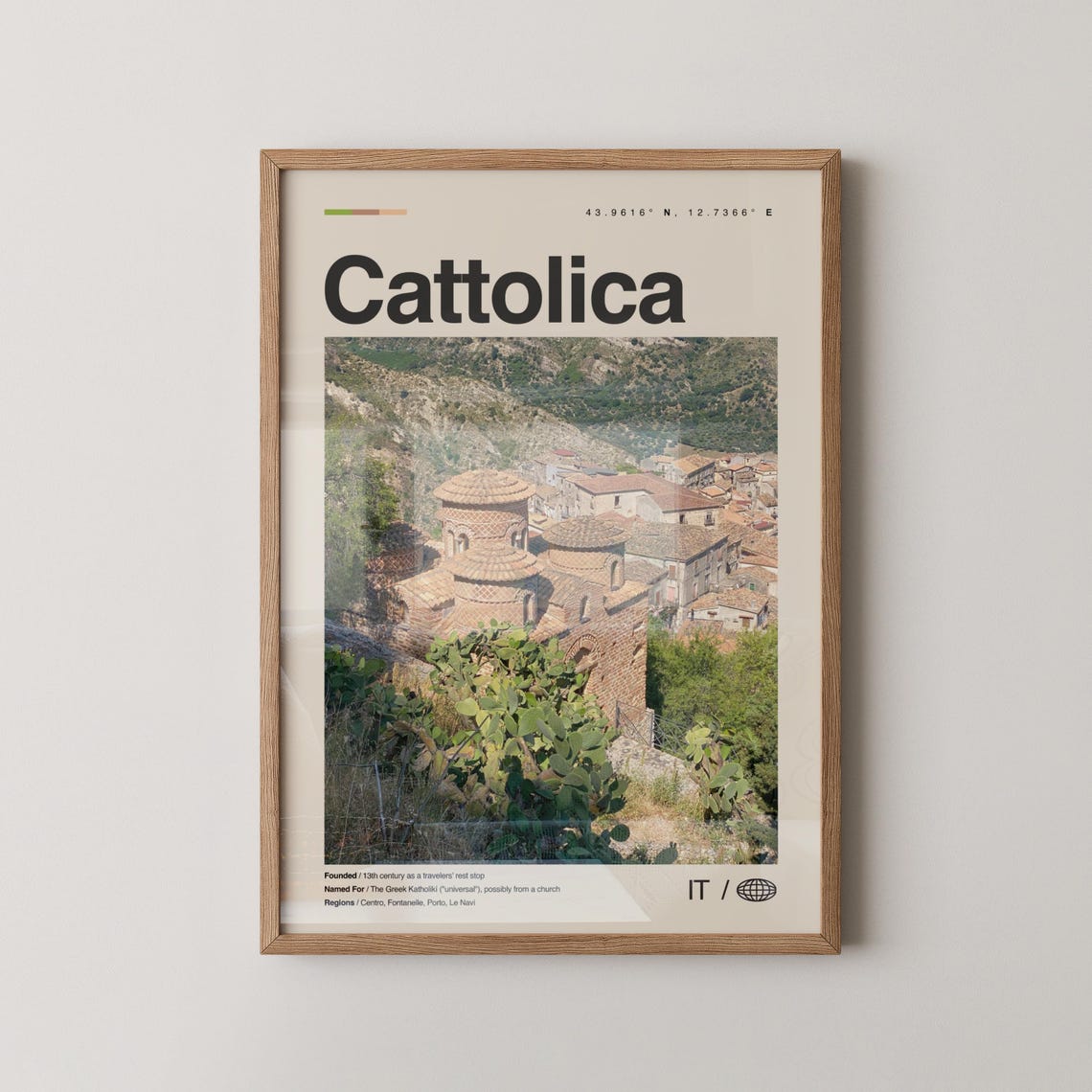 Cattolica Italy Brick Church Domes Hillside Old Town Travel Poster