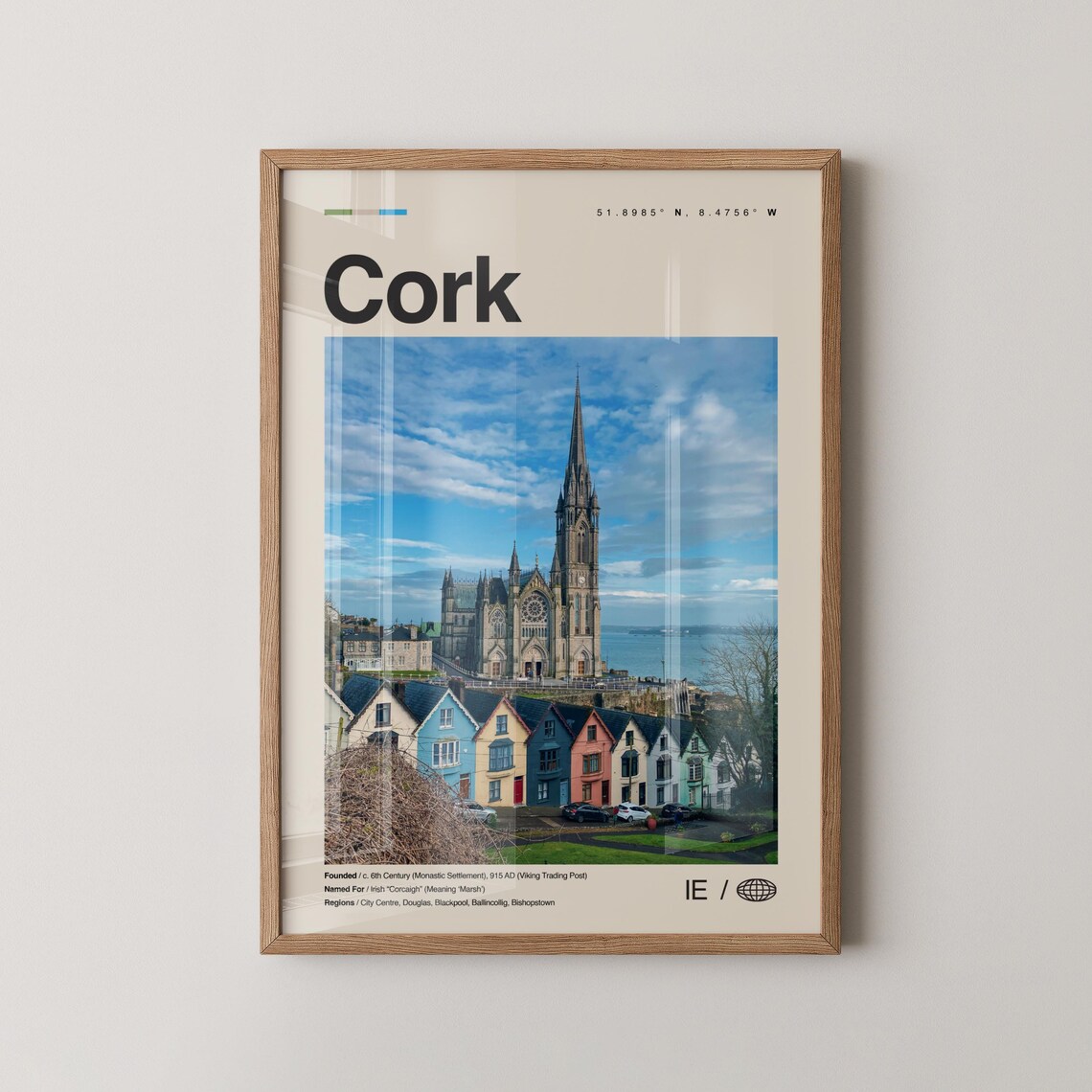 Cork Ireland Cobh Cathedral Colorful Houses Photo Travel Poster