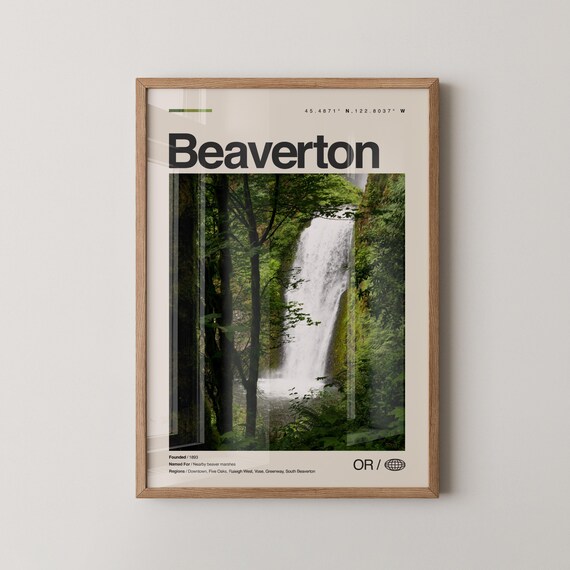 Beaverton Print Wall Art Poster Photo Dcor Map Oregon