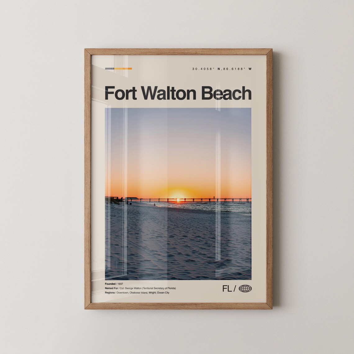 Fort Walton Beach Florida Sunset Pier Minimalist Travel Poster