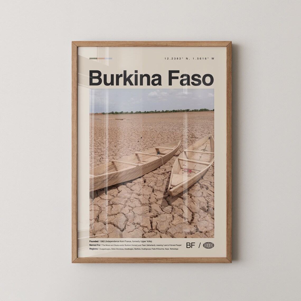 Burkina Faso Photo Travel Poster With Wooden Boats On Dry Lake