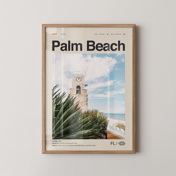 Palm Beach Florida Clock Tower Palms Minimalist Travel Poster