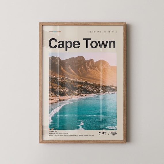 Cape Town Beach Table Mountain Minimalist Country Travel Poster