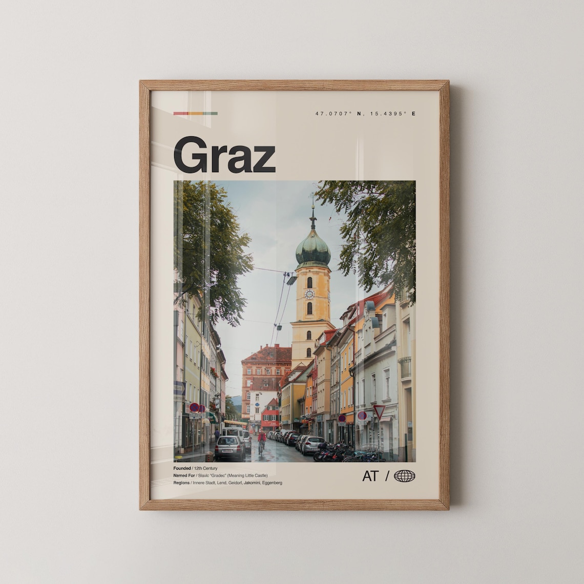 Graz Austria Old Town Street Clock Tower Photo Travel Poster