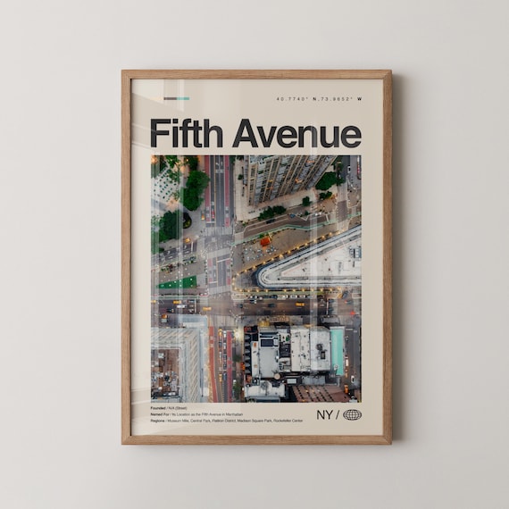 Fifth Avenue Aerial View Manhattan New York City Travel Poster