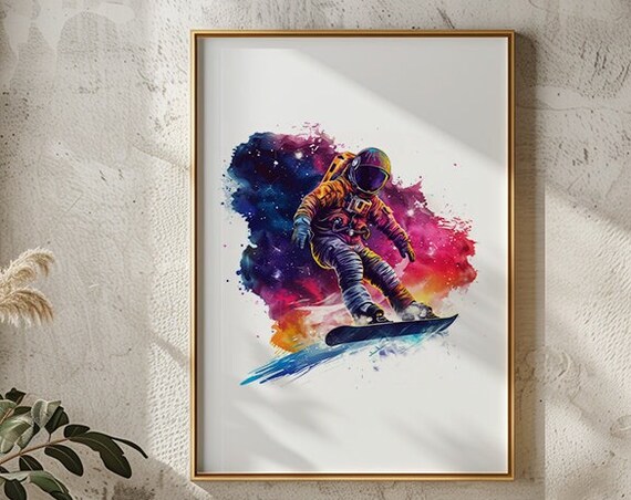 Astronaut Snowboarding Galaxy Watercolor Space Sports Poster