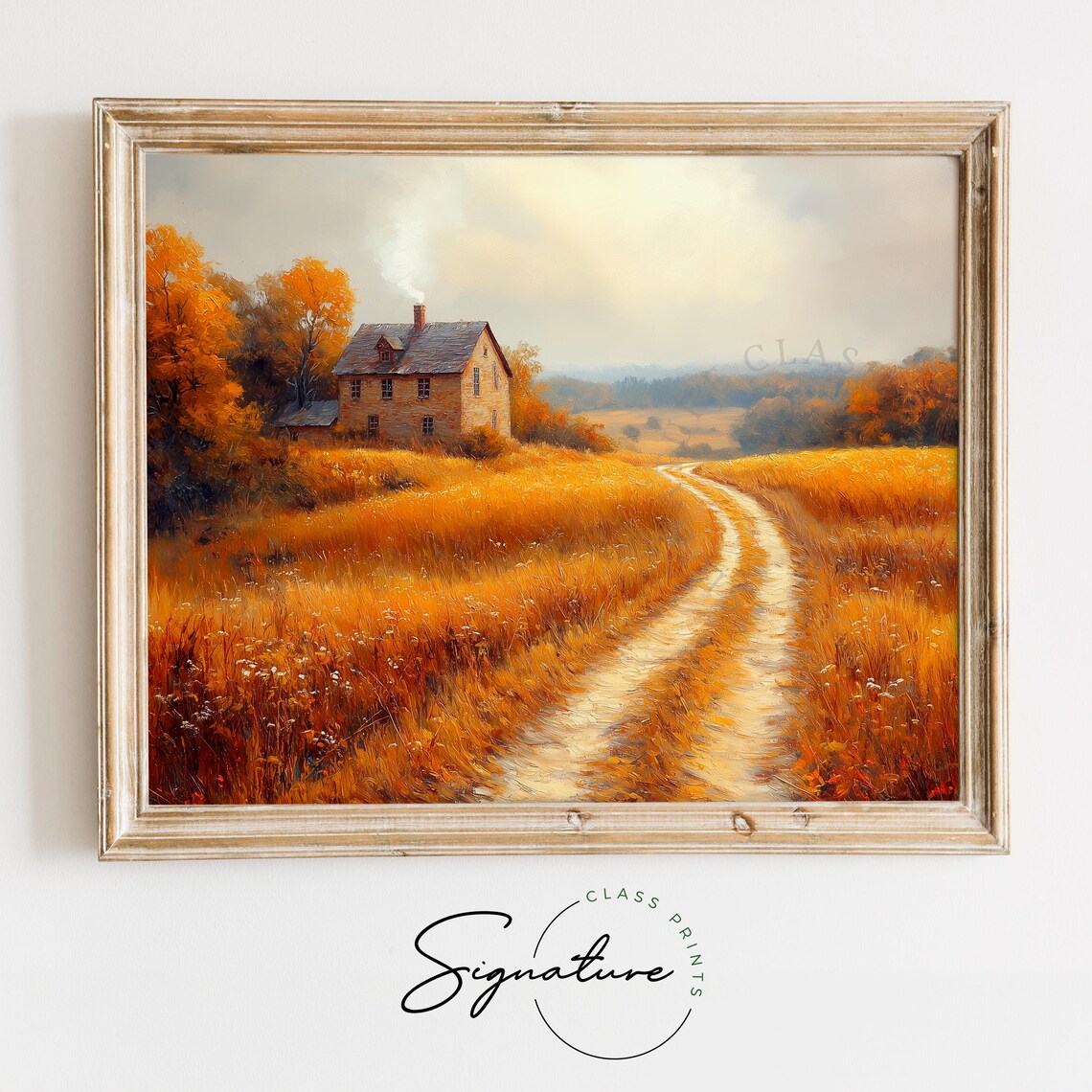 Old Stone Farmhouse Golden Wheat Field Winding Country Path Print