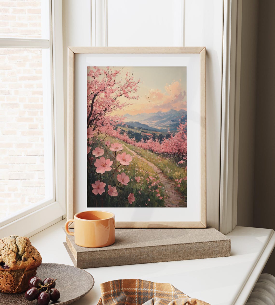 Cherry Blossom Path On Spring Hillside Pink Flowers Mountain Poster - Image 6