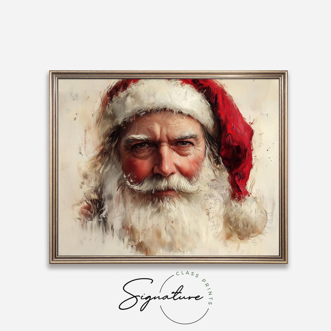 Santa Claus Close Up Face Portrait Red Hat Oil Painting Poster - Image 4