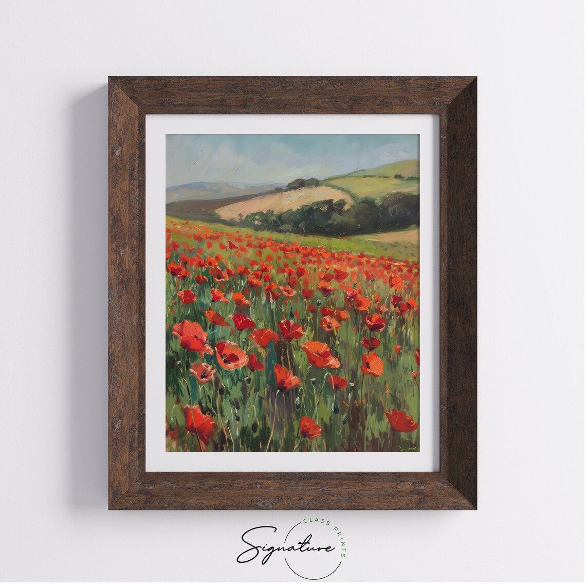 Vibrant Red Poppy Field Rolling Hills Summer Countryside Oil Painting Poster - Image 4