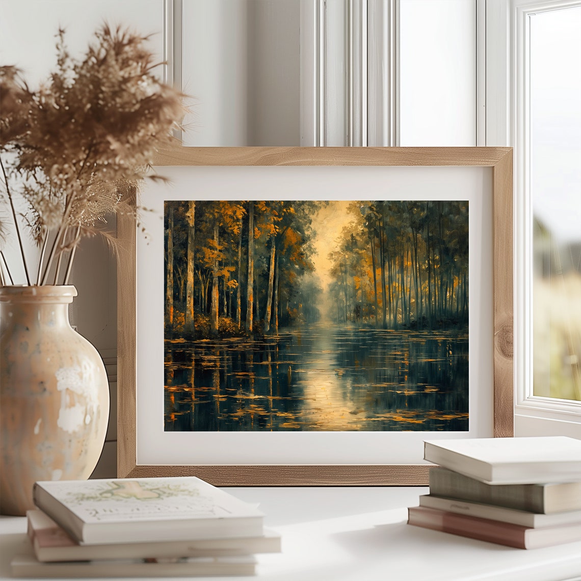 Poplars Along The River Epte Painting Scenic Water Reflection Art Nature Artwork Landscape Wall Decor River Scene 883 - Image 2