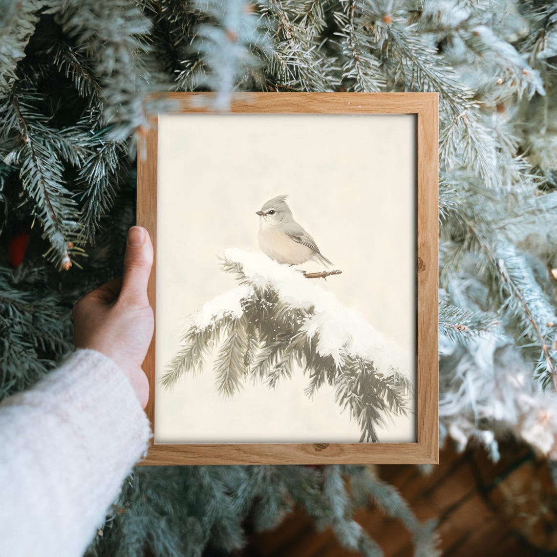 Small Tufted Gray Bird on a Snow Laden Branch Minimalist Poster - Image 6
