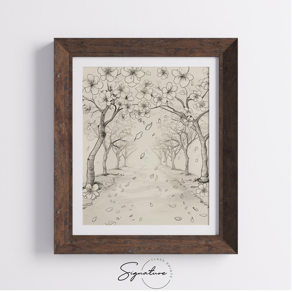 Cherry Blossom Trees Over Path Blooming Botanical Sketch Art Poster - Image 4