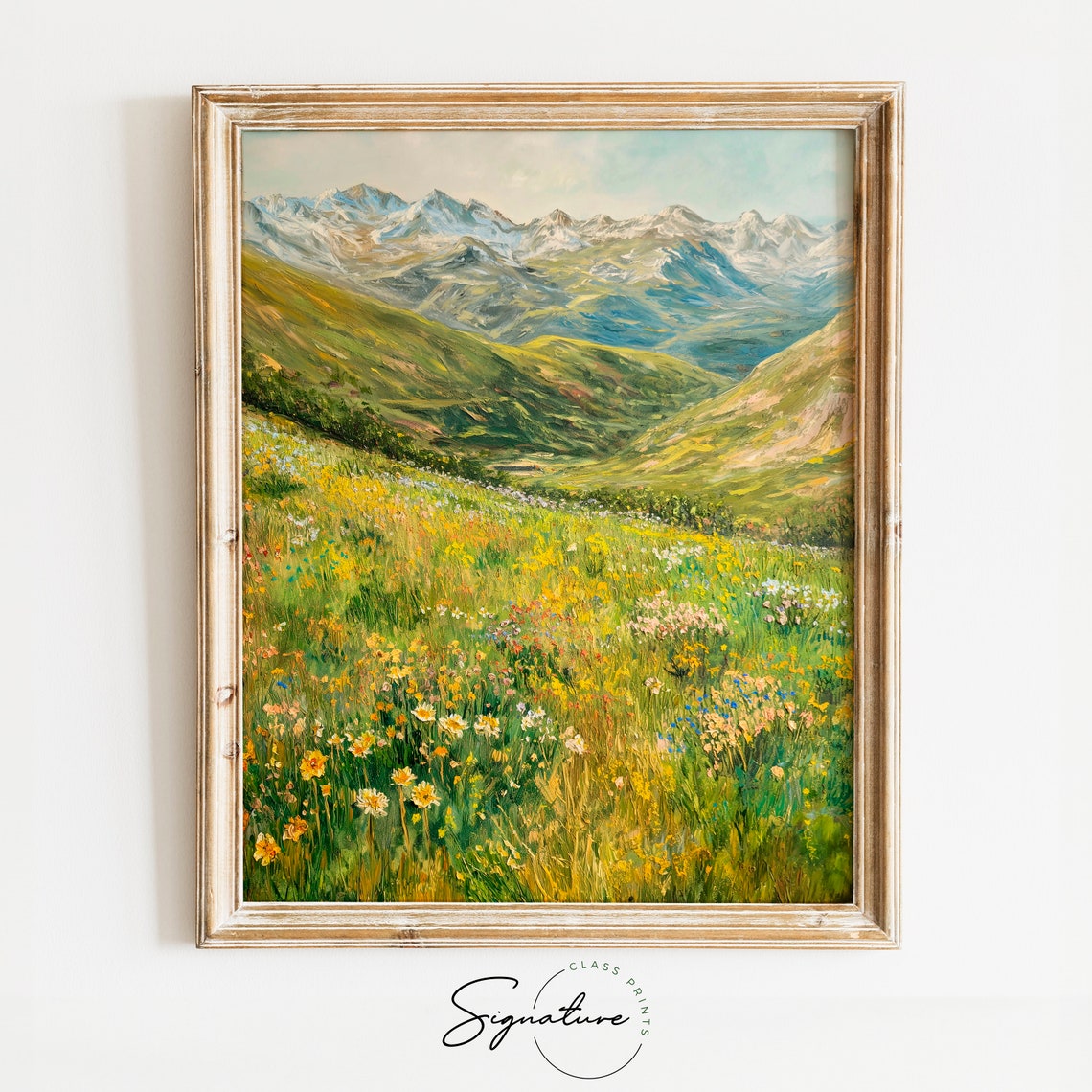 Spring Alpine Valley Wildflower Meadow Mountain Scene Poster