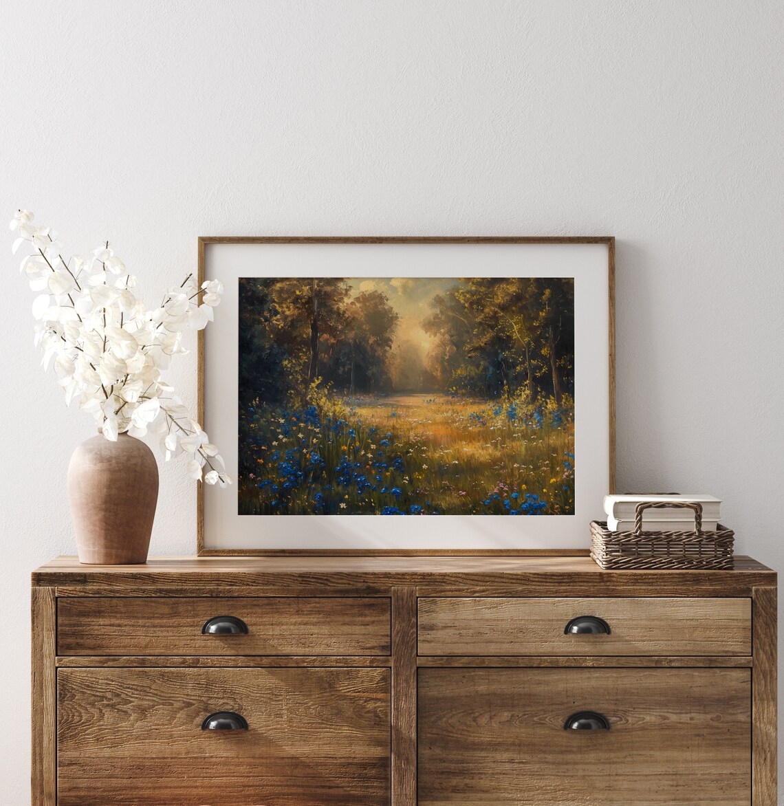 Morning Light On Blue Wildflowers In Golden Forest Clearing Poster - Image 3