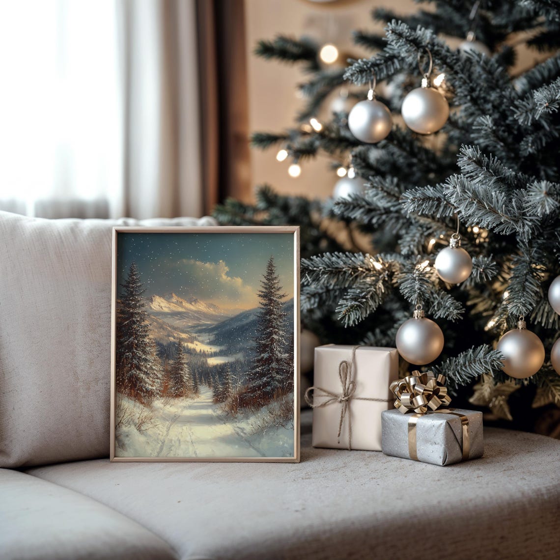 Snow Covered Mountain Valley Framed By Tall Pine Trees Poster - Image 5