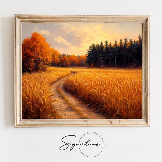 Autumn Wheat Field Path Pine Forest Rolling Hills Fall Wall Art