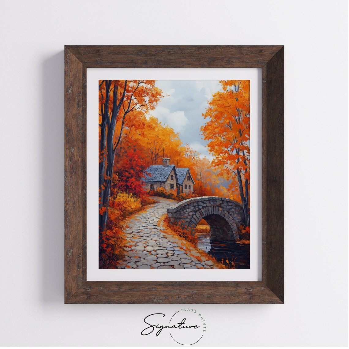 Cobblestone Village Path, Rustic Autumn Landscape Art Print - Image 4