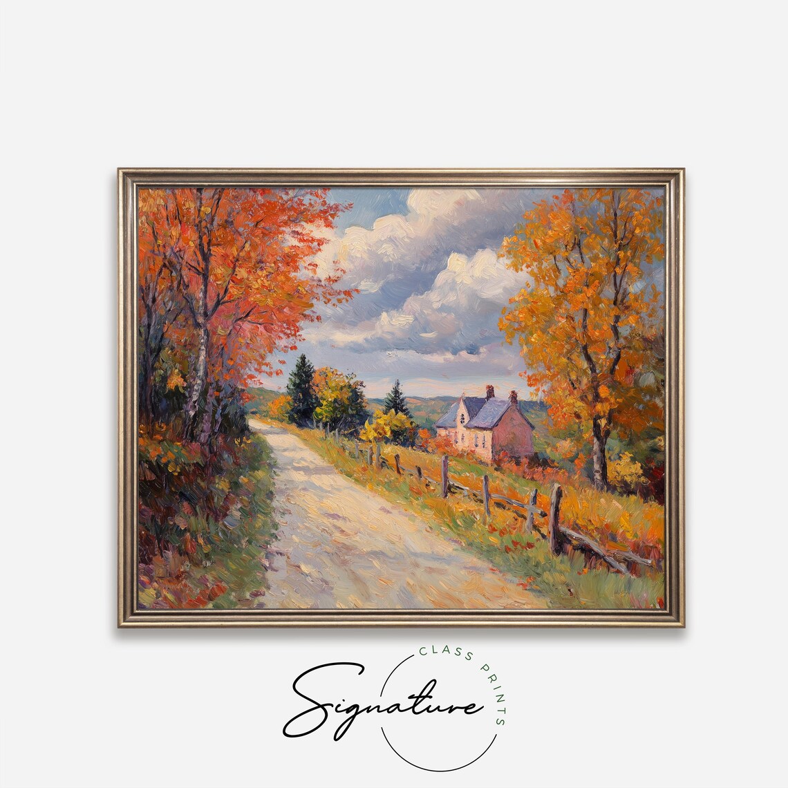 New England Country Lane Autumn Landscape Art Print - Image 4