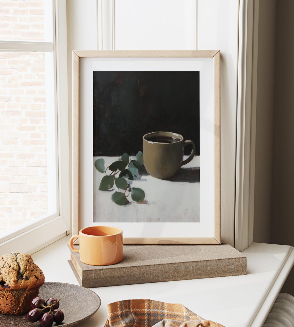 Coffee Mug And Eucalyptus Leaves Moody Minimalist Art Poster - Image 6