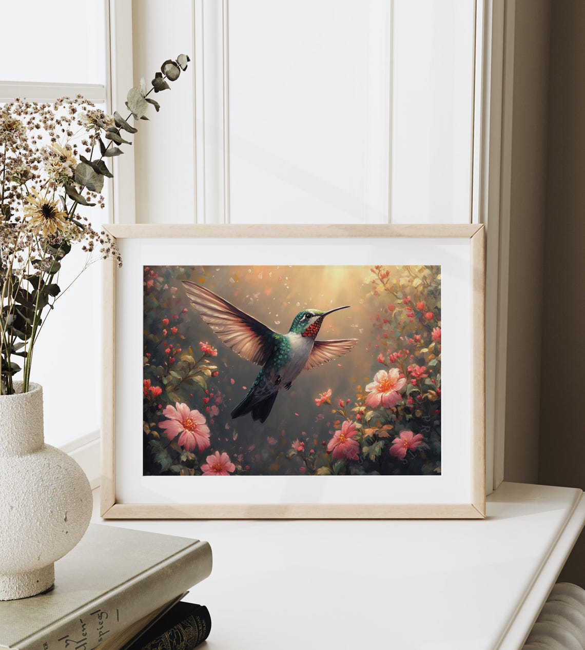 Ruby Throated Hummingbird In Blooming Garden Golden Light Poster - Image 4