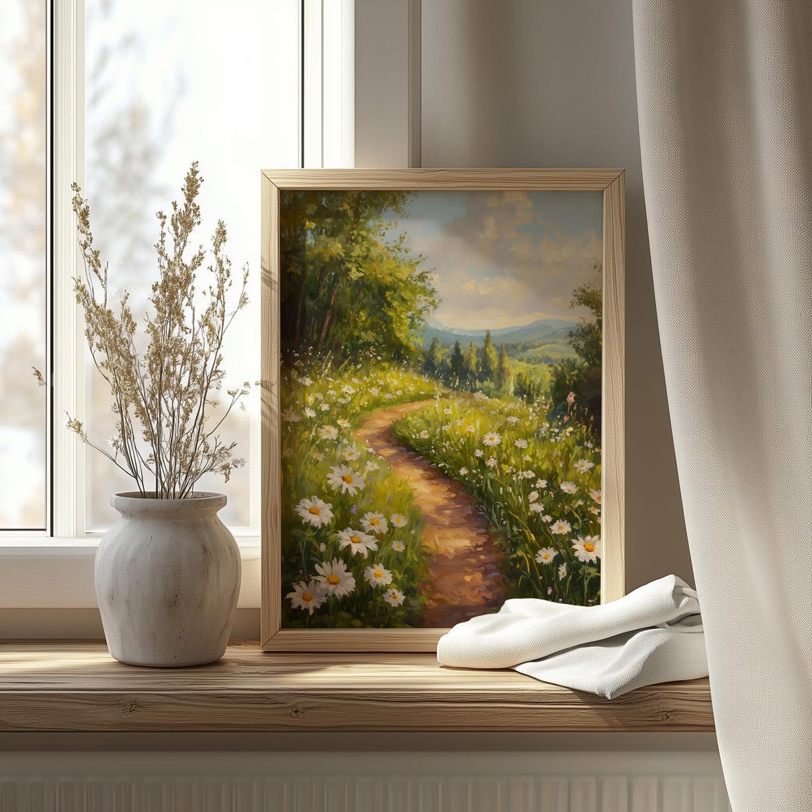 Path Through Wildflower Meadow Daisy Field Spring Landscape Poster - Image 4
