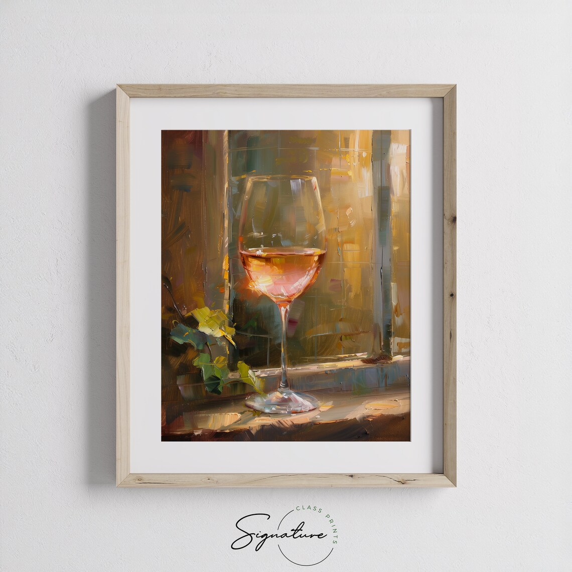 Glass of Rose Wine on Sunny Windowsill with Vine Leaves Poster - Image 3