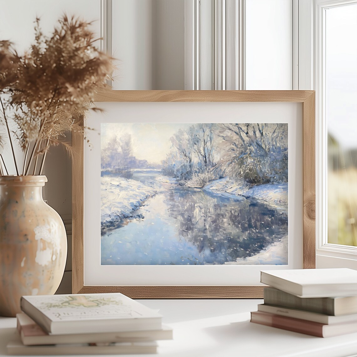 Peaceful Snowy River On Frosty Morning Winter Painting Poster - Image 2