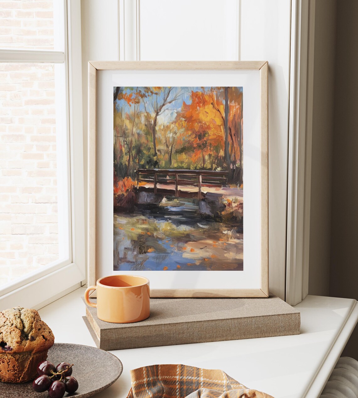 Rustic Wooden Footbridge Over a Stream in Fiery Autumn Woods Poster - Image 6