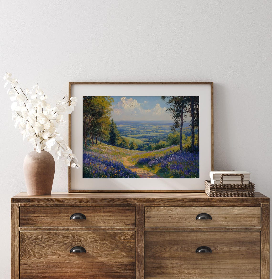 Bluebell Meadow Overlooking Blue Valley Fall Landscape Wall Poster - Image 3