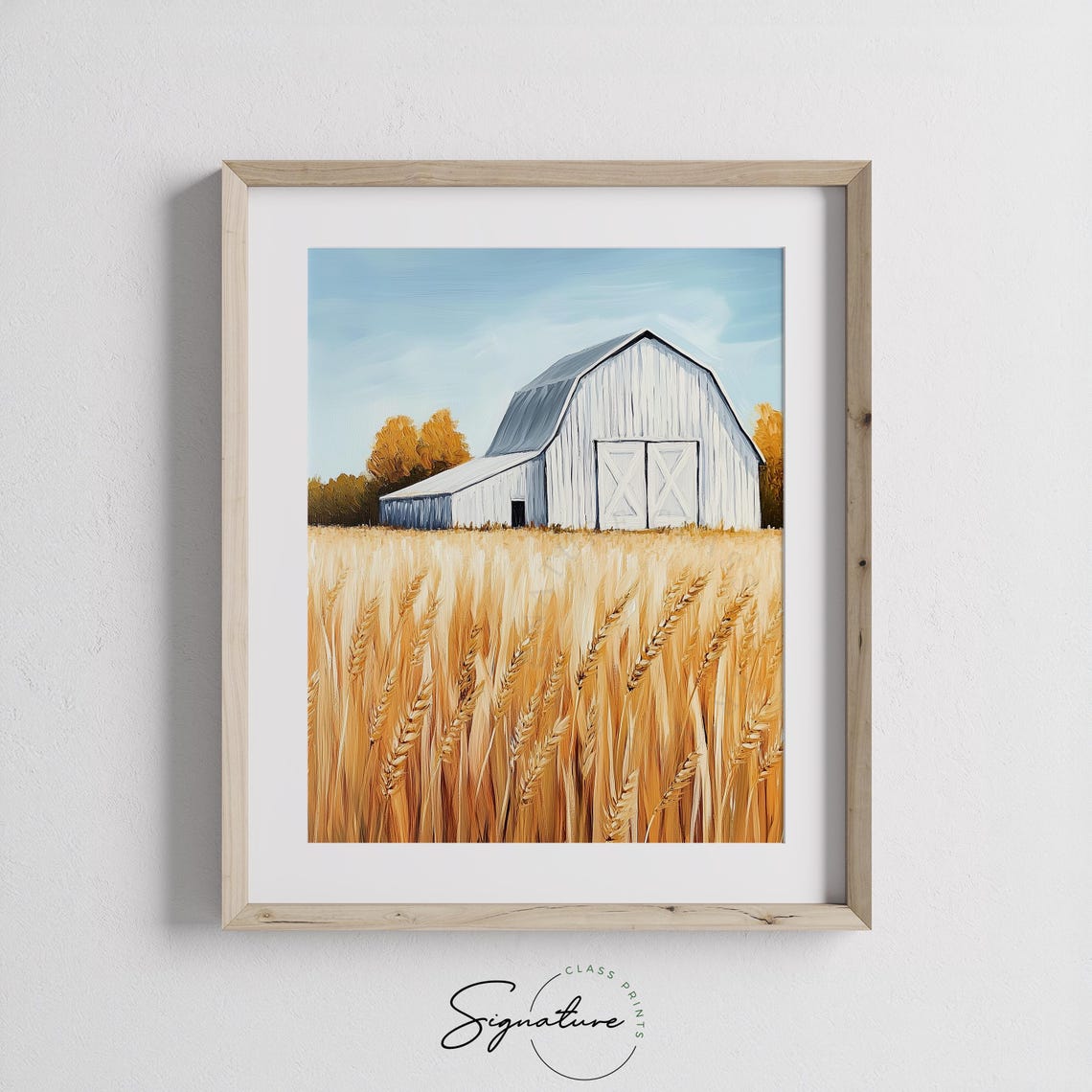 White Barn Wheat Field Blue Sky Rustic Farm Simplicity Poster - Image 3