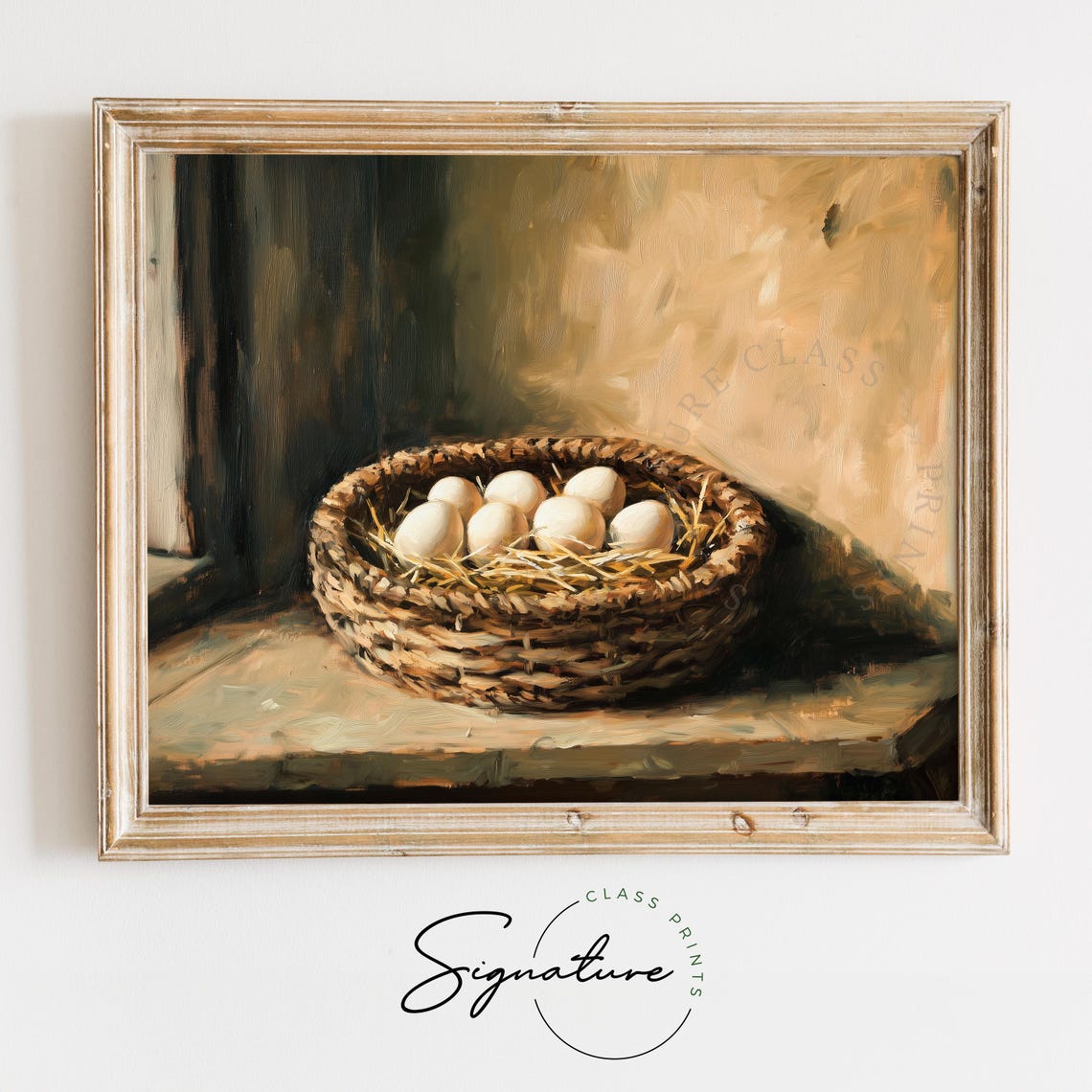 Basket Of Farm Fresh Eggs On Straw Rustic Kitchen Painting Poster