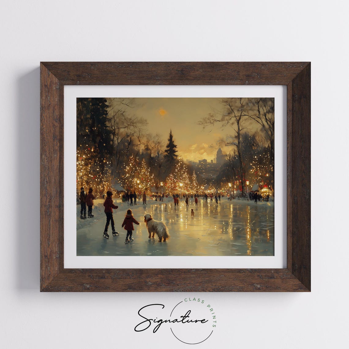 Children Ice Skating at Sunset on Outdoor Rink with Fluffy Dog Poster - Image 5