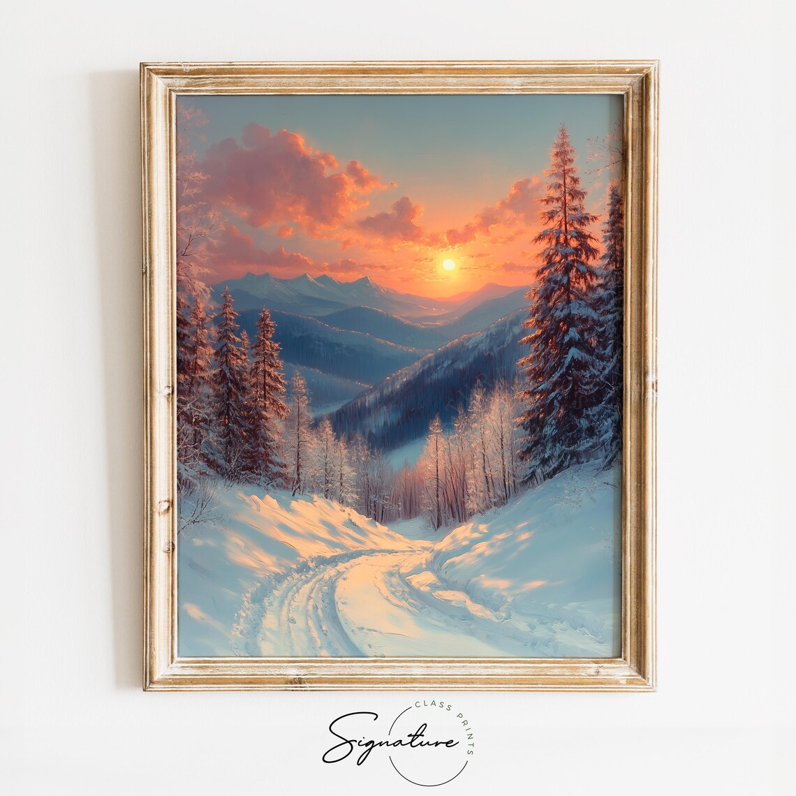 Sunrise Glowing Over Snowy Peaks And Alpine Pine Trail Oil Painting Poster