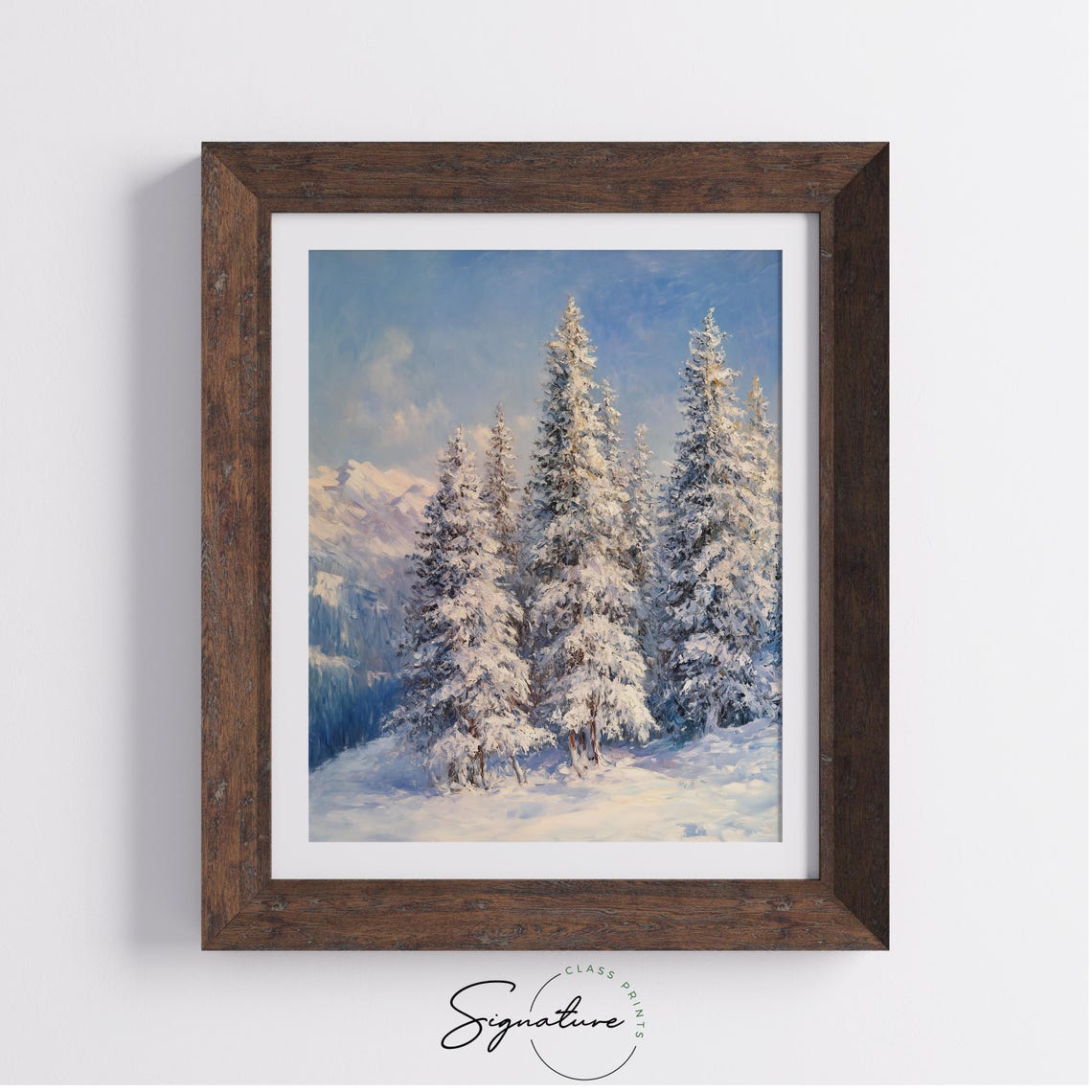 Bright Snowy Cedar Cluster On Winter Hillside Rustic Art Poster - Image 3
