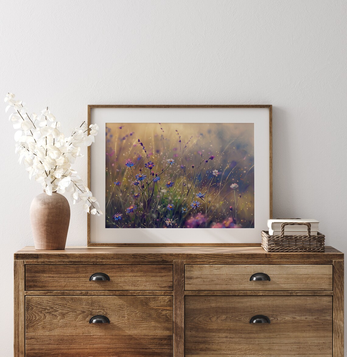Blue Wildflowers In Morning Mist Dreamy Floral Painting Poster - Image 3