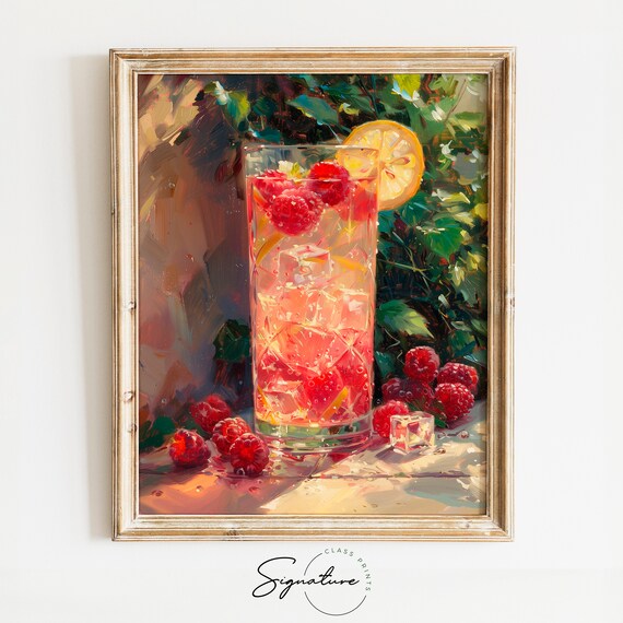 Raspberry Lemonade Tall Glass with Lemon Slice Summer Poster