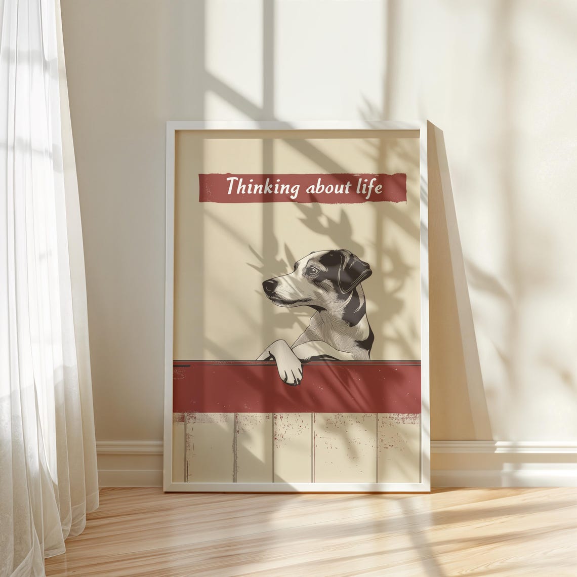 Funny Thinking About Life Dog Leaning On Fence Vintage Dog Poster - Image 5