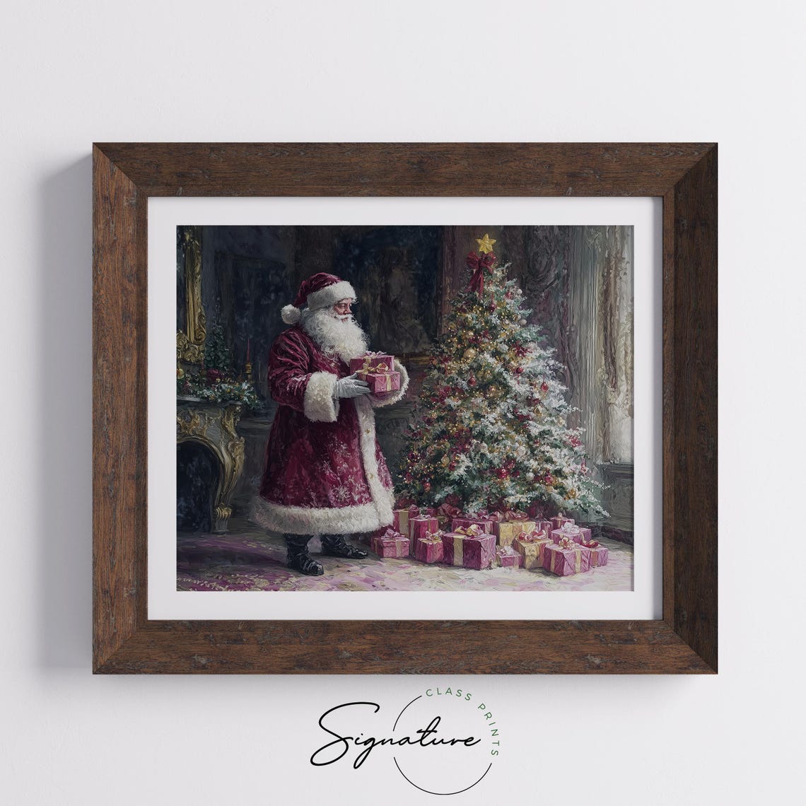 Santa Claus Holding Gifts Beside Christmas Tree Holiday Poster - Image 5