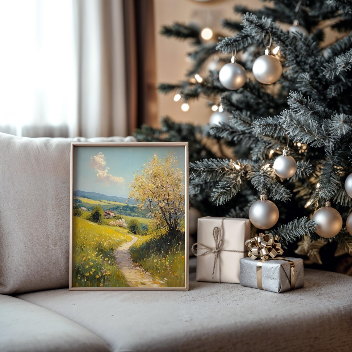 Sunny Hillside With Yellow Blossoms And A Cottage Trail Oil Painting Poster - Image 5