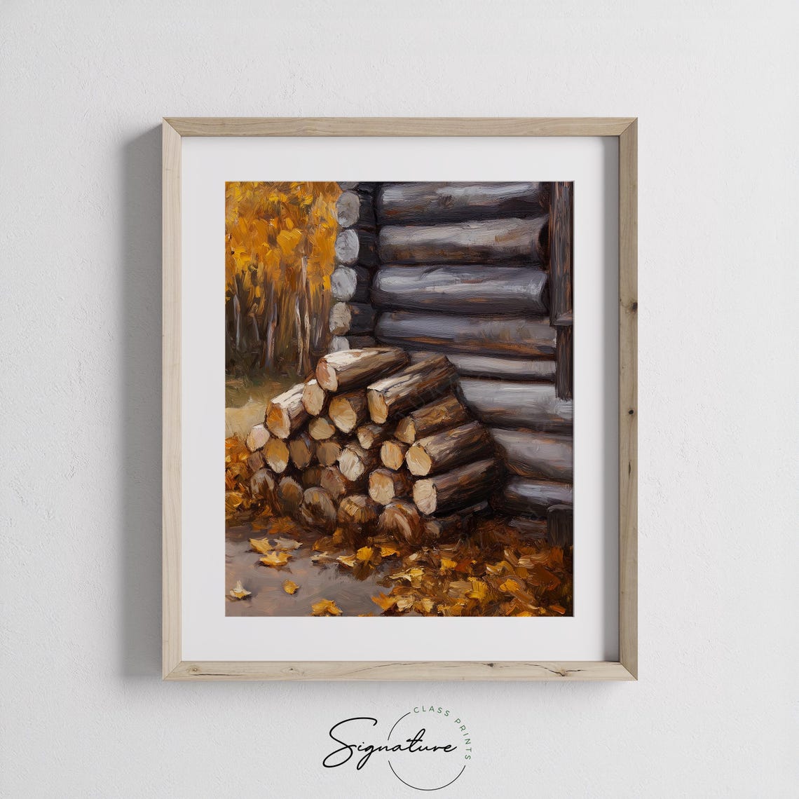 Rustic Log Cabin Firewood Stack With Autumn Leaves Fall Poster - Image 3