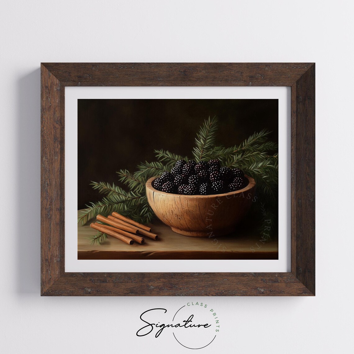 Wooden Bowl Of Blackberries With Pine And Cinnamon Still Life Poster - Image 5