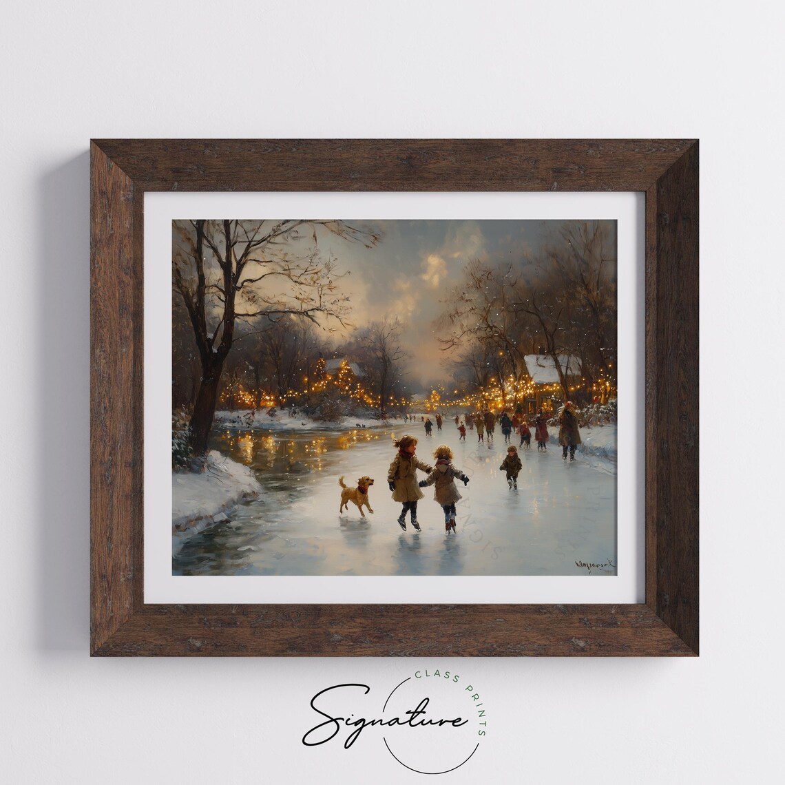 Winter Ice Skating on a Frozen Pond With Children and Dog Poster - Image 5