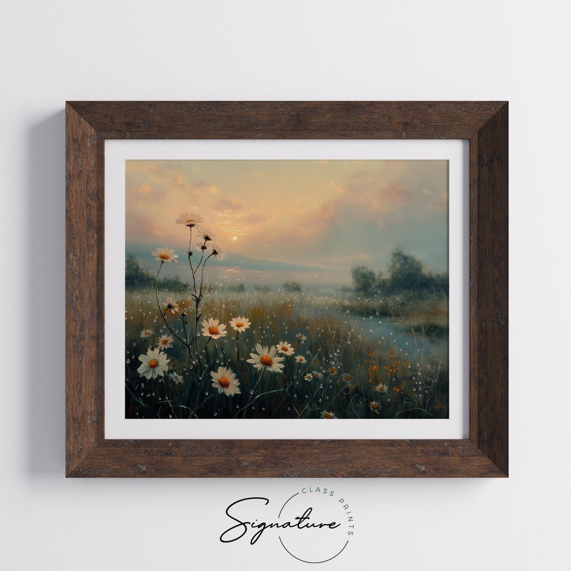 Dewy White Daisies Dawn Misty Sunrise Meadow Soft Floral Nature Poster - Image 5
