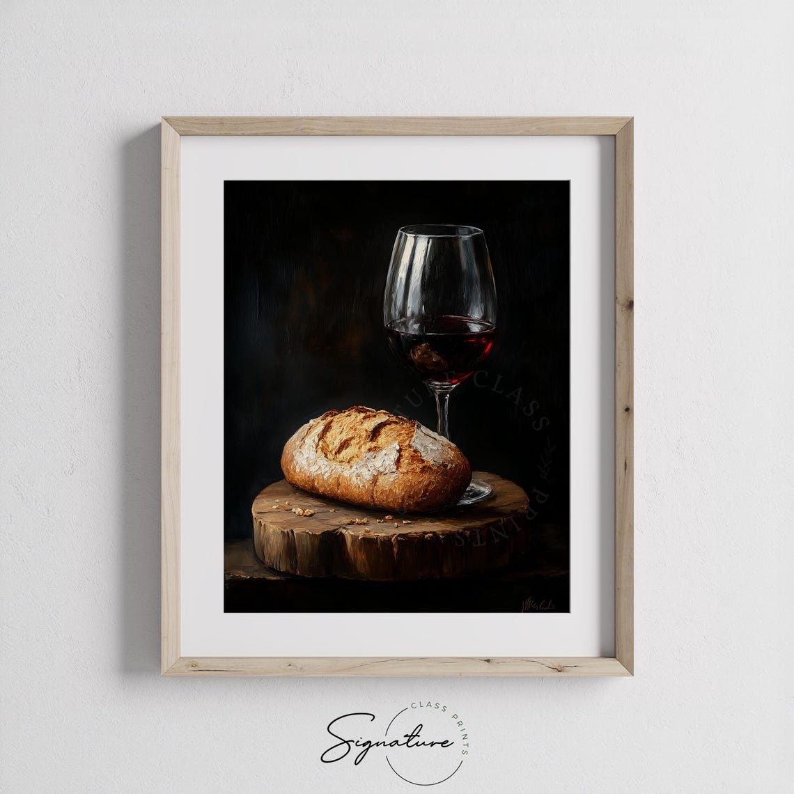 Red Wine Glass And Rustic Bread Loaf Moody Still Life Poster - Image 3