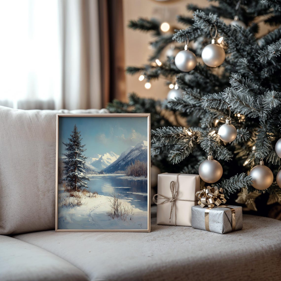 Snow Covered Pine Tree By A Frozen Blue Mountain Lake Poster - Image 5