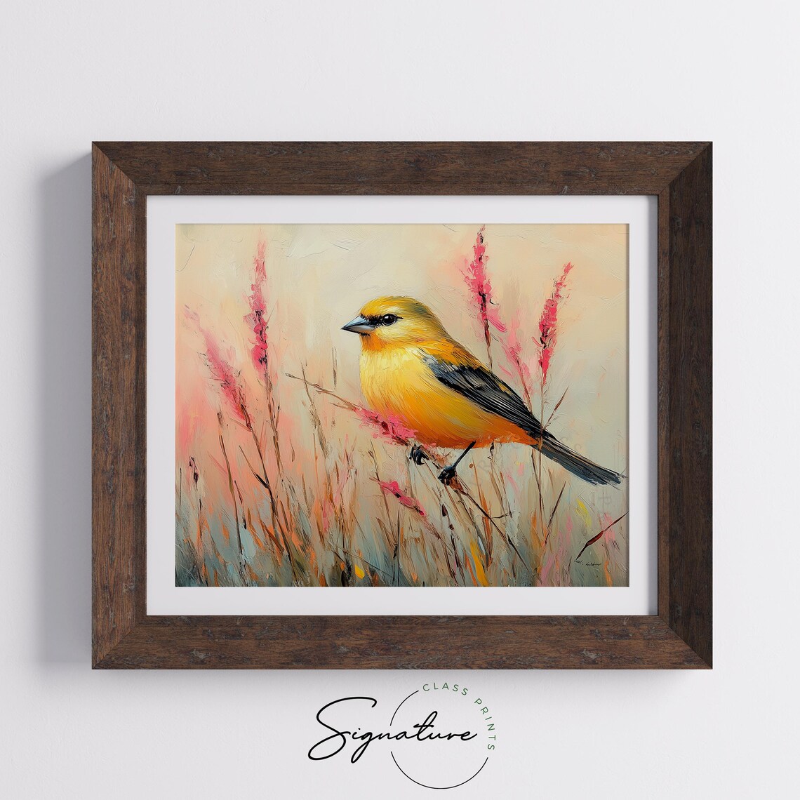 Bright Goldfinch In Meadow Grasses Pastel Vintage Bird Painting Poster - Image 5